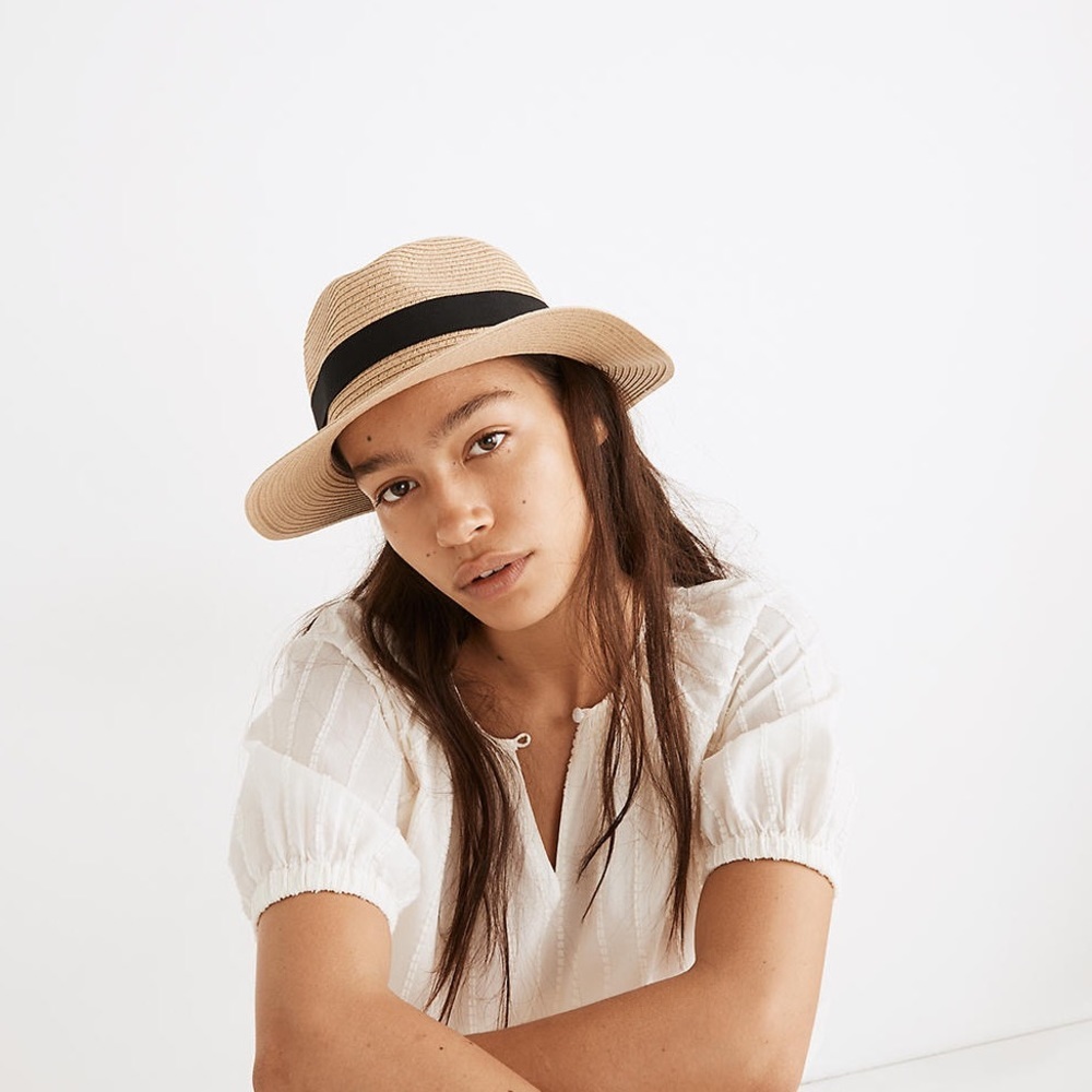 Madewell Packable Straw Fedora Hat size M-L